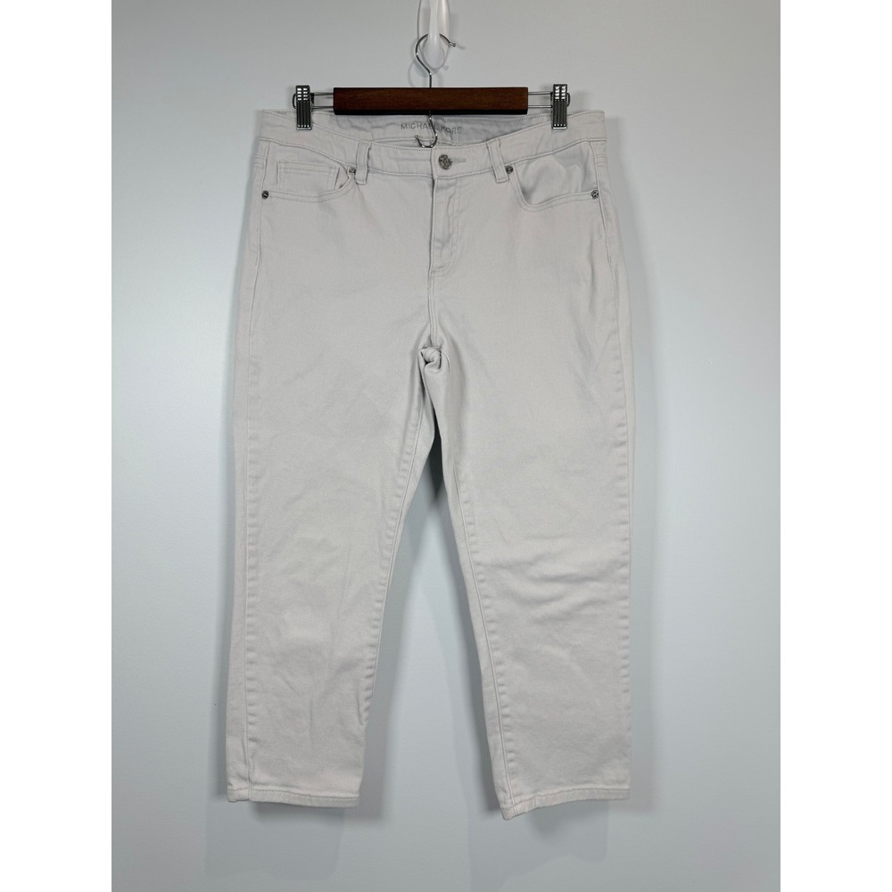 Michael Kors Womens Cropped Skinny Pants Light Gray Size 8‎ Stretch Mid Rise MK